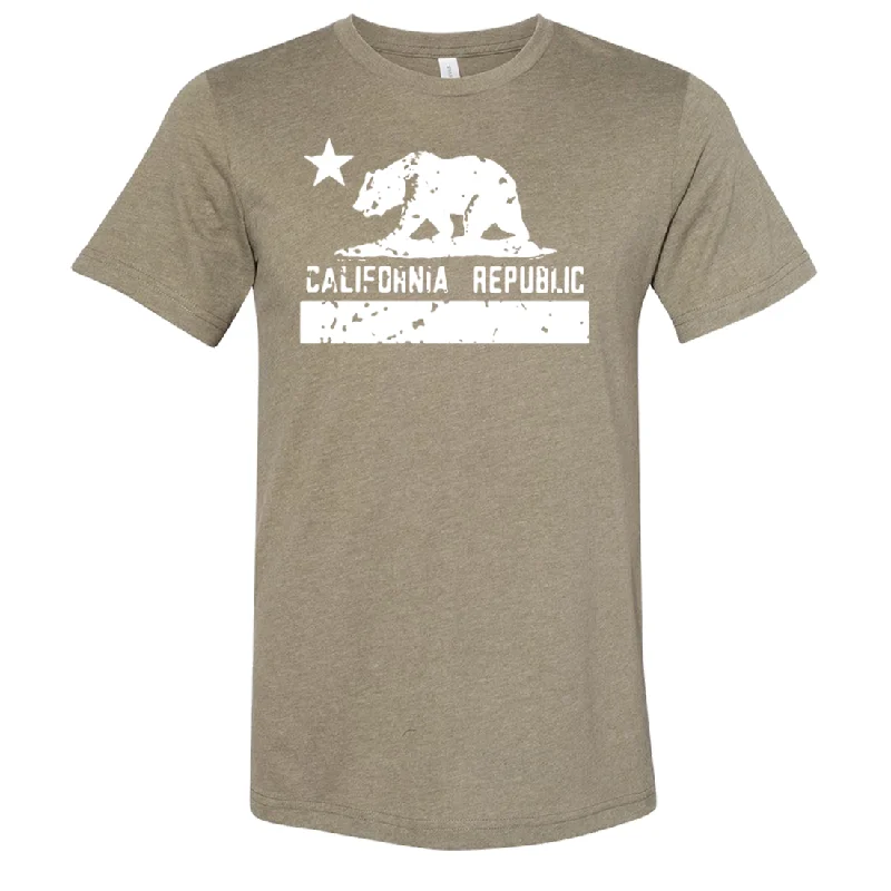 Men's long - sleeve henley t - shirts with button - down placketsCalifornia Flag White Print Silhouette Asst Colors Sueded Tee