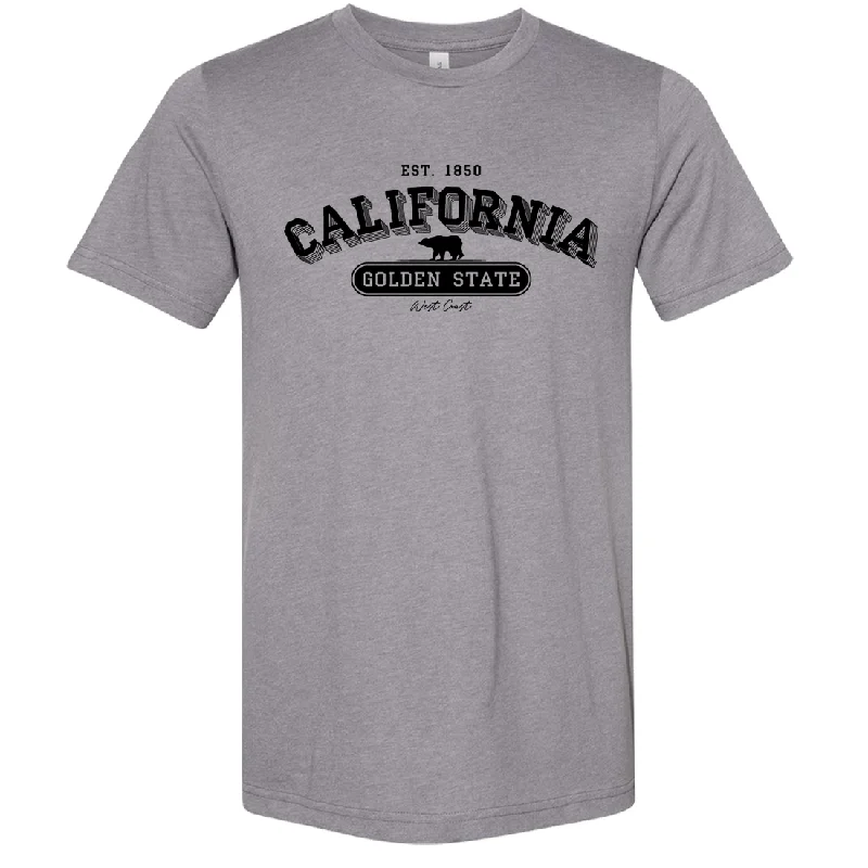 Men's slim - fit graphic t - shirts with vintage rock band printsCalifornia Golden State 1850 Asst Colors Sueded Tee