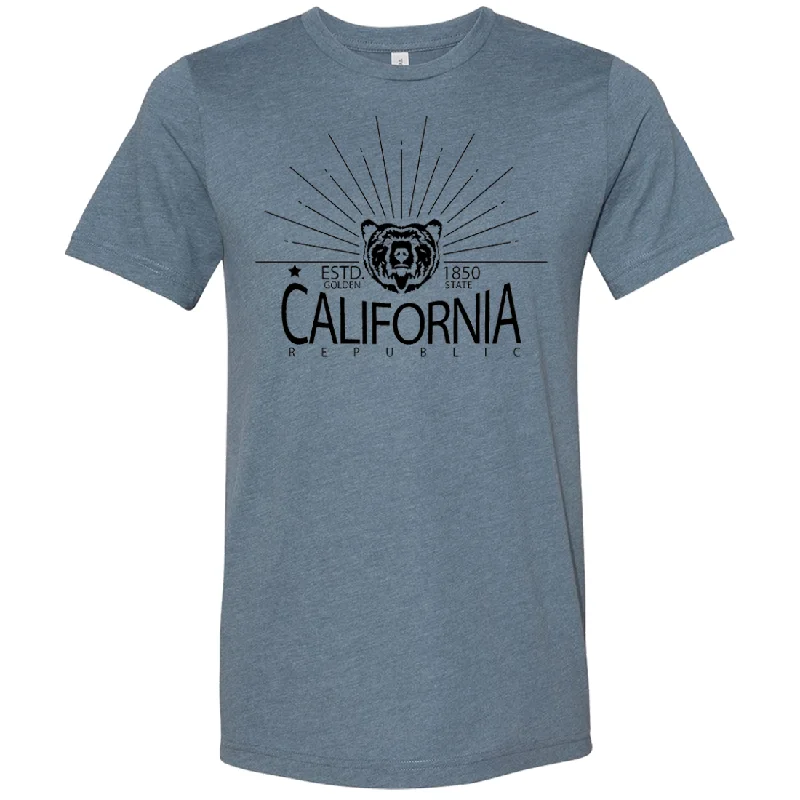 Men's button - front t - shirts with a unique artistic printCalifornia Golden State Black Print Asst Colors Sueded Tee