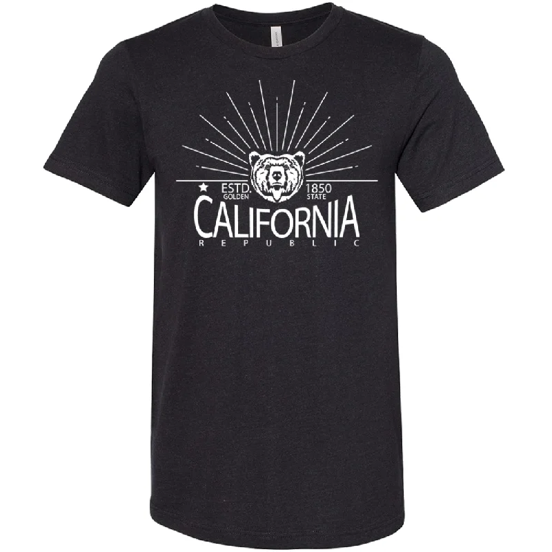 Men's short - sleeve linen t - shirts for summer beach outingsCalifornia Golden State White Print Asst Colors Sueded Tee
