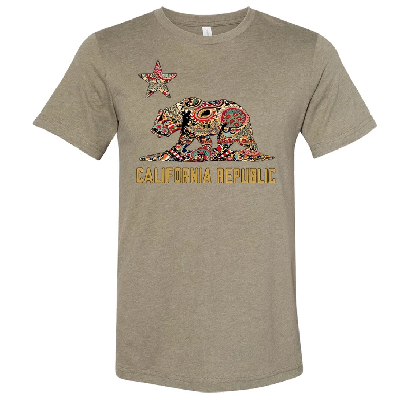 Men's distressed denim - look t - shirts with a rugged appealCalifornia Republic Paisley Bear Asst Colors Sueded Tee