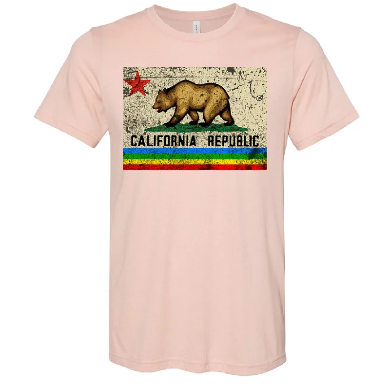 Men's moisture - wicking athletic t - shirts for intense workoutsCalifornia Republic Rainbow Distressed Asst Colors Sueded Tee