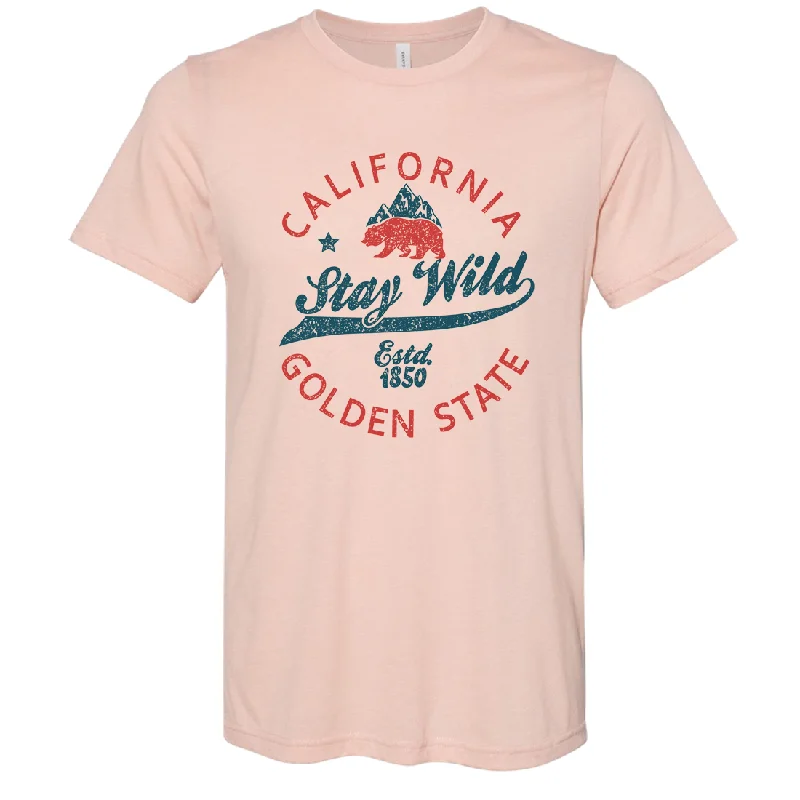 Men's ribbed t - shirts with a textured finish for added styleCalifornia Stay Wild Asst Colors Sueded Tee