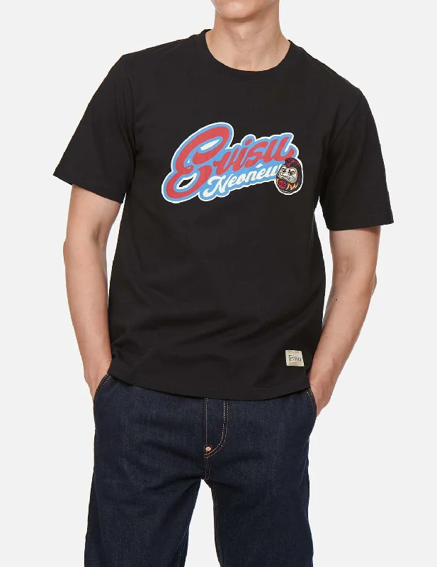Men's v - neck muscle t - shirts for a body - building aestheticCalligraphy Logo and Daruma Print T-Shirt