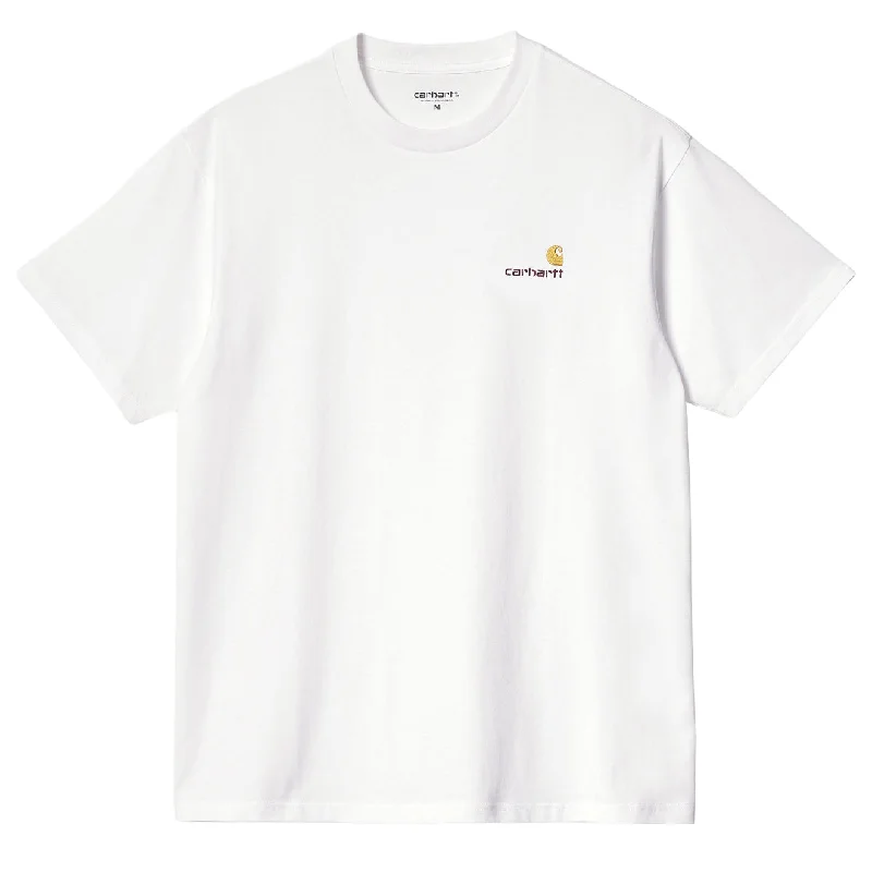 Men's short - sleeve linen t - shirts for summer beach outingsCarhartt WIP American Script T-Shirt White