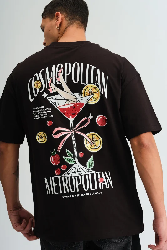 Men's ribbed t - shirts with a textured finish for added styleCosmopolitan Black Oversized T-shirt