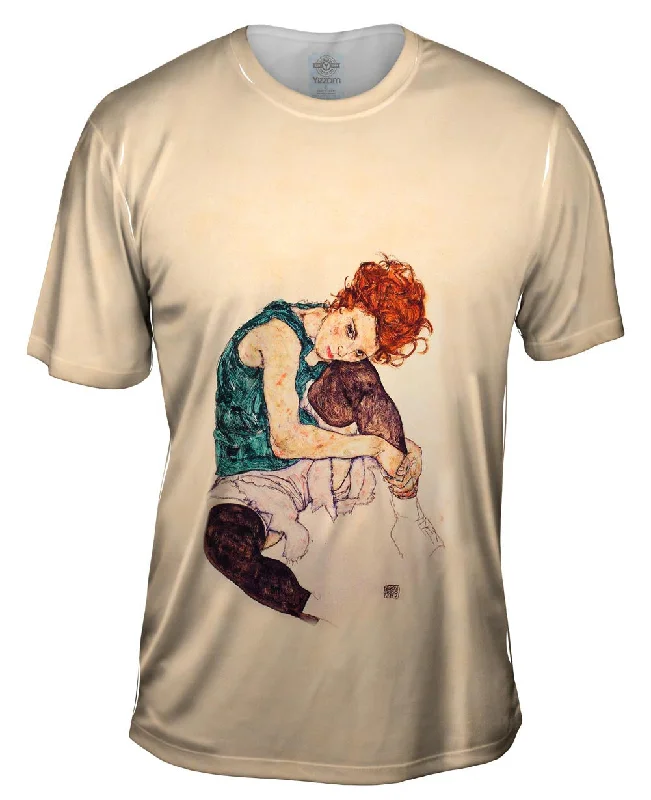 Men's polo t - shirts with a contrast collar for a preppy lookEgon Schiele - "Seated Woman with Bent Knee" (1917)