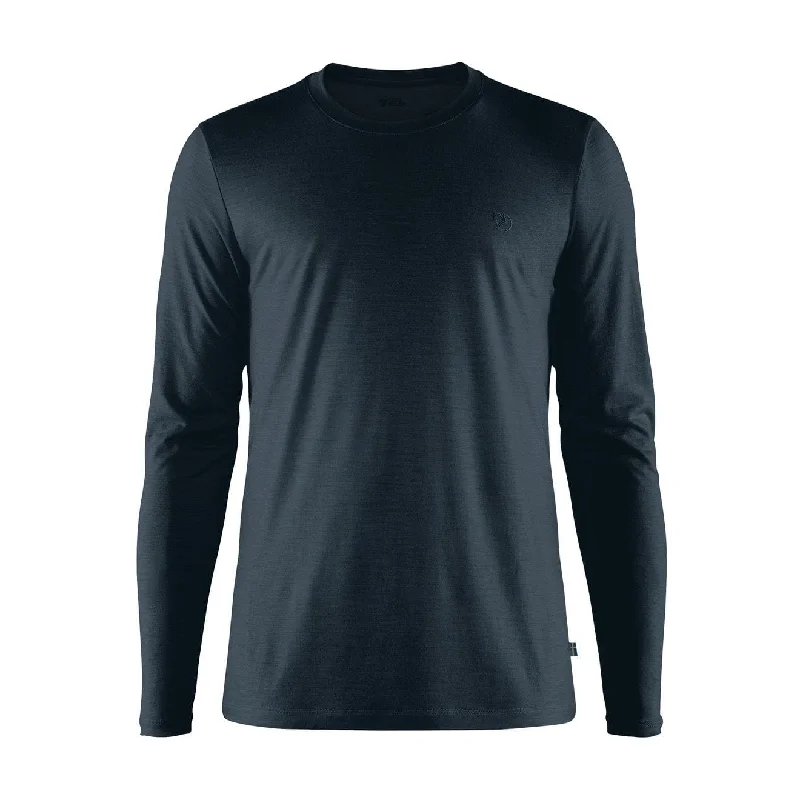 Men's UV - protection t - shirts for outdoor activities in the sunFjallraven Abisko Wool LS T-Shirt Dark Navy