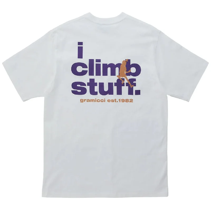 Men's short - sleeve linen t - shirts for summer beach outingsGramicci I Climb Stuff T-Shirt White