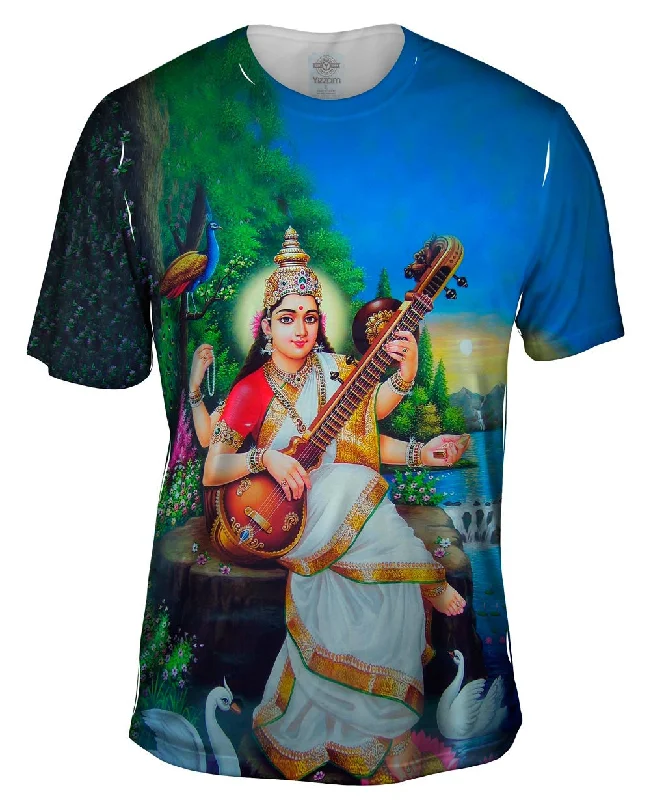 Men's organic cotton crew - neck t - shirts for everyday comfortIndia - "Goddess Saraswati"