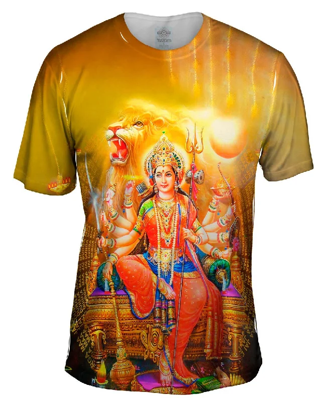 Men's eco - friendly recycled t - shirts for sustainable fashion choicesIndia - "The Great Lion Durga"