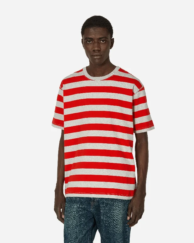 Men's v - neck muscle t - shirts for a body - building aestheticStriped T-Shirt Grey / Red