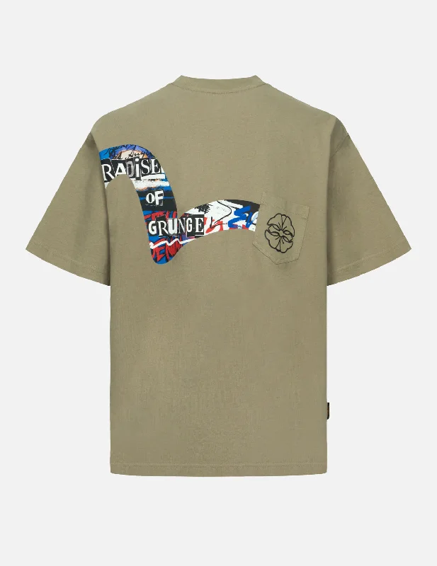 Men's short - sleeve linen t - shirts for summer beach outingsKamon and Seagull Print Loose Fit T-shirt