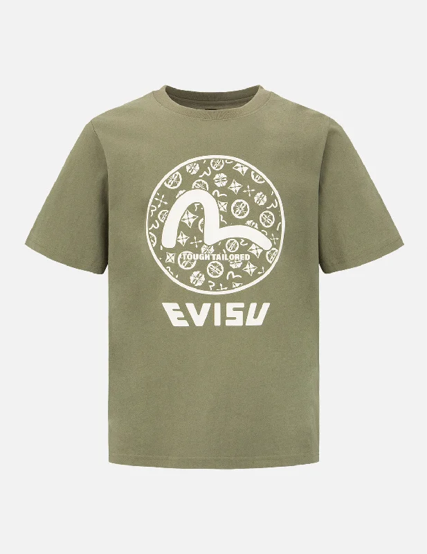 Men's thermal t - shirts with a high - neck design for cold weatherKamon-pattern Seagull Motif Print T-Shirt