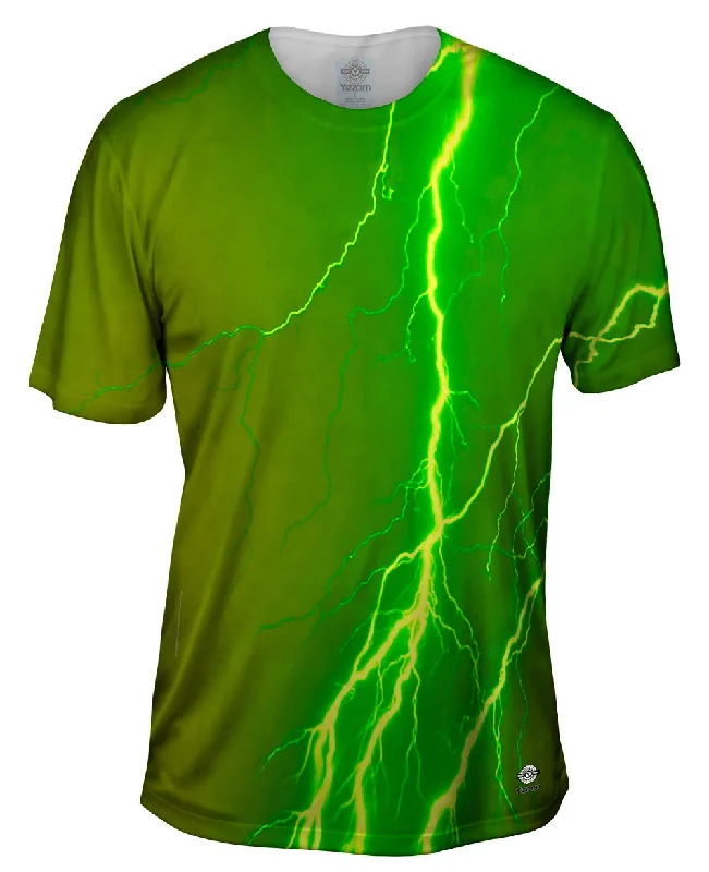 Men's antimicrobial t - shirts for odor - free freshness during travelLightning Storm Green Yellow