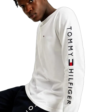 Men's plus - size pocket t - shirts with a classic lookTommy Hilfiger - Essential Tommy Long Sleeve Tee - White
