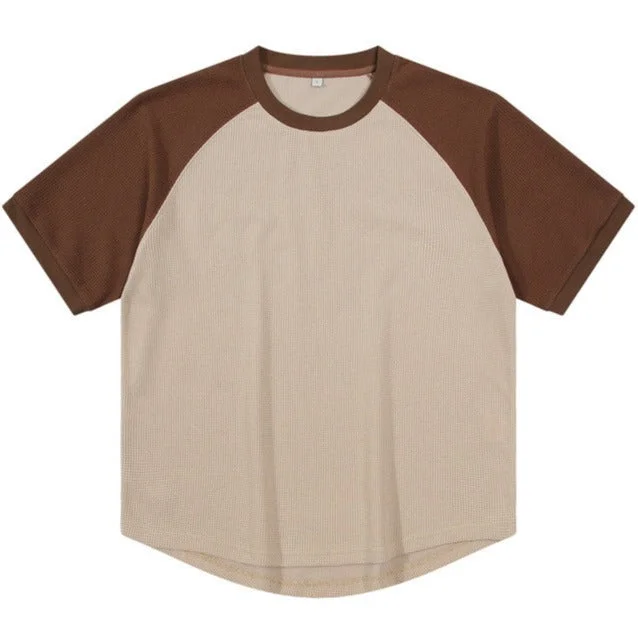 Men's ribbed t - shirts with a textured finish for added styleMen's Casual Contrast Color Waffle Round Neck Short Sleeve T-Shirt
