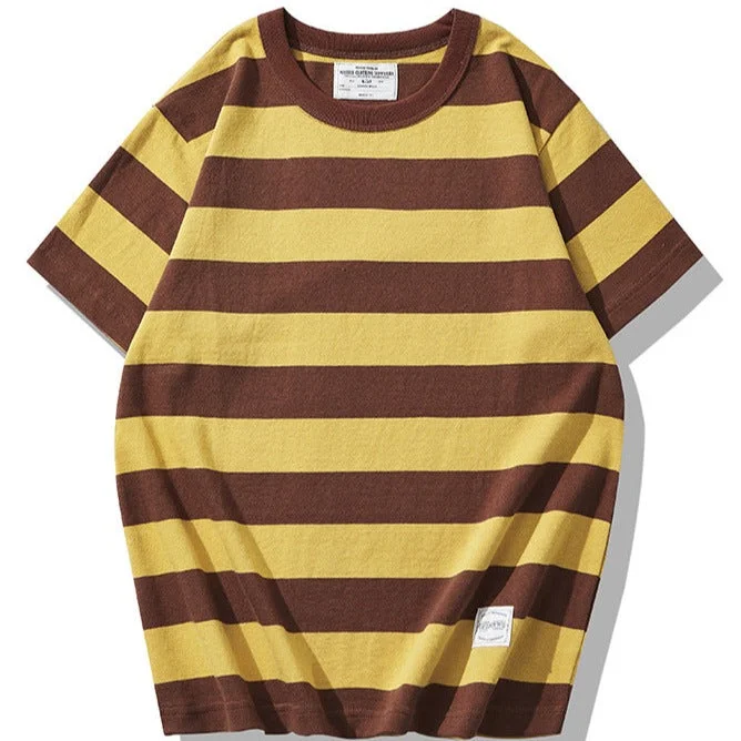 Men's v - neck muscle t - shirts for a body - building aestheticMen's Casual Retro Striped Round Neck Short Sleeve T-Shirt