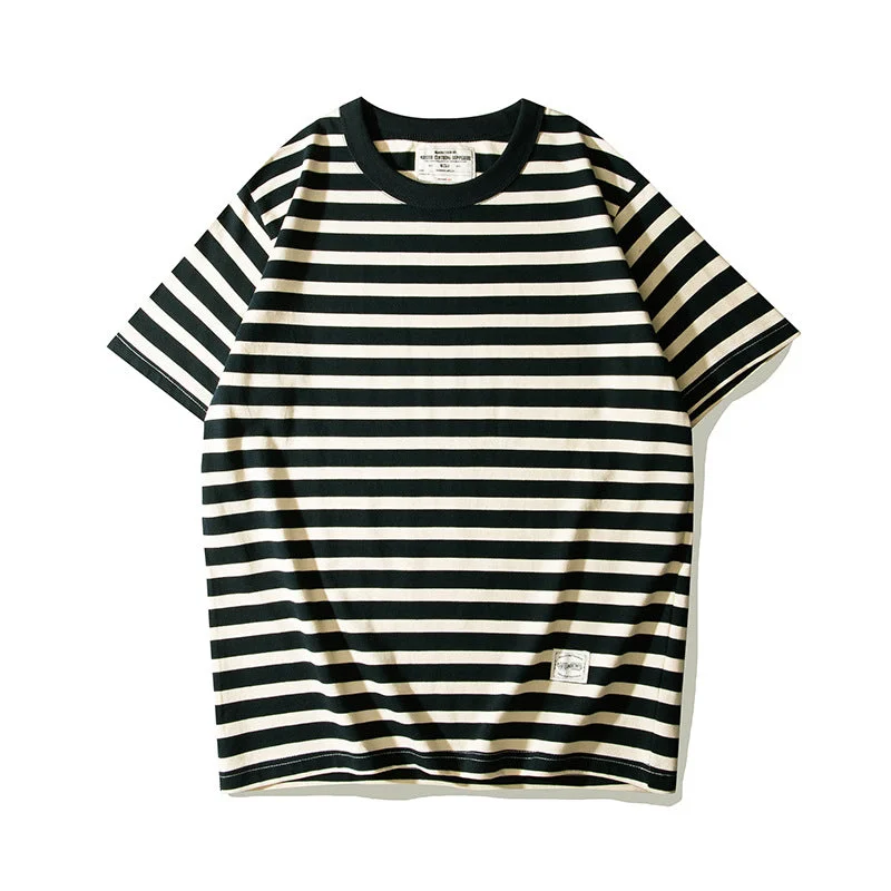 Men's mock - neck t - shirts with a modern and sleek styleMen's Casual Round Neck Retro Pinstripe Marine Short Sleeve T-Shirt