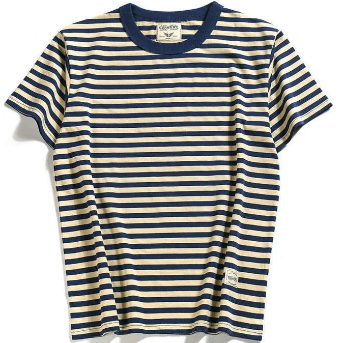 Men's smart - casual checkered t - shirts for semi - formal occasionsMen's Casual Vintage Pinstripe Breton Top Short Sleeve T-Shirt