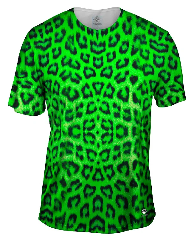 Men's organic cotton crew - neck t - shirts for everyday comfortNeon Green Leopard Animal Skin