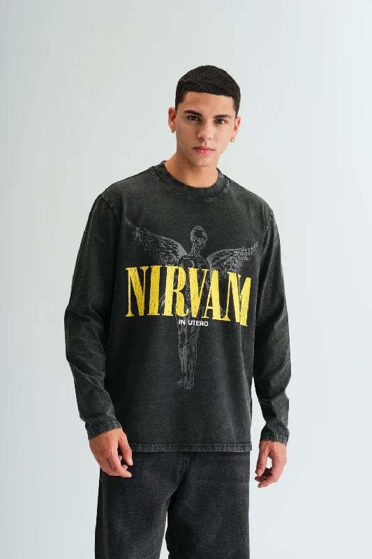 Men's short - sleeve linen t - shirts for summer beach outingsNirvana Black Full Sleeves T-shirt