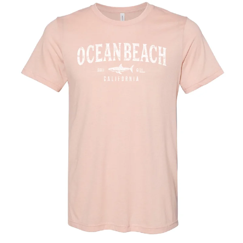 Men's button - front t - shirts with a unique artistic printOcean Beach California Asst Colors Sueded Tee