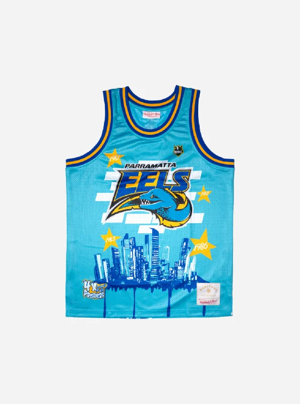 Men's organic cotton crew - neck t - shirts for everyday comfortParramatta Eels x Mitchell & Ness Graffiti Basketball Jersey
