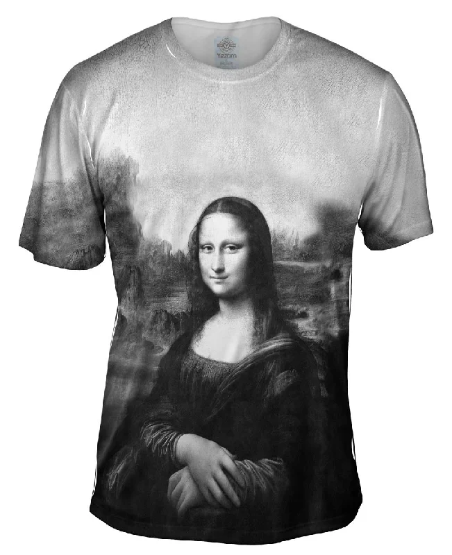 Men's slim - fit graphic t - shirts with vintage rock band printsPop Art - "Da Vinci Mona Lisa Black White" (1517)