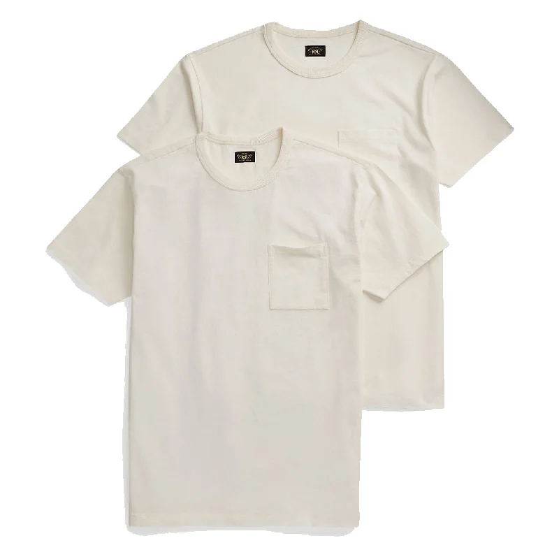Men's mock - neck t - shirts with a modern and sleek styleRRL by Ralph Lauren Garment-Dyed Pocket T-Shirt Two-Pack Warm White