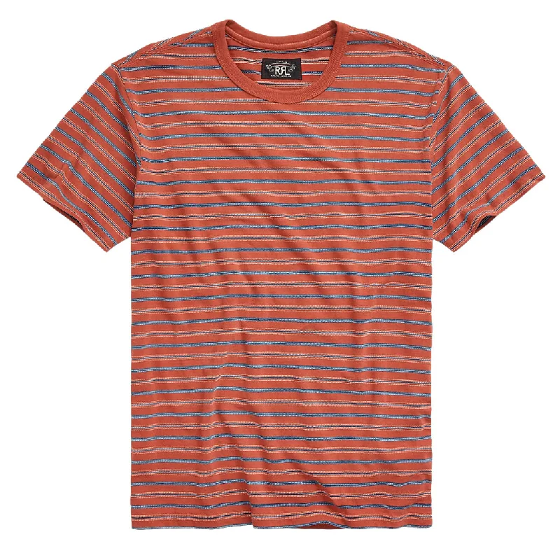 Men's ribbed t - shirts with a textured finish for added styleRRL by Ralph Lauren Striped Jersey Crewneck T-Shirt Orange / Multi