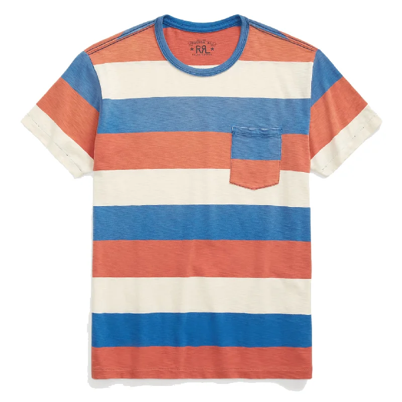 Men's slim - fit graphic t - shirts with vintage rock band printsRRL by Ralph Lauren Striped Jersey Pocket T-Shirt Red/Blue/White