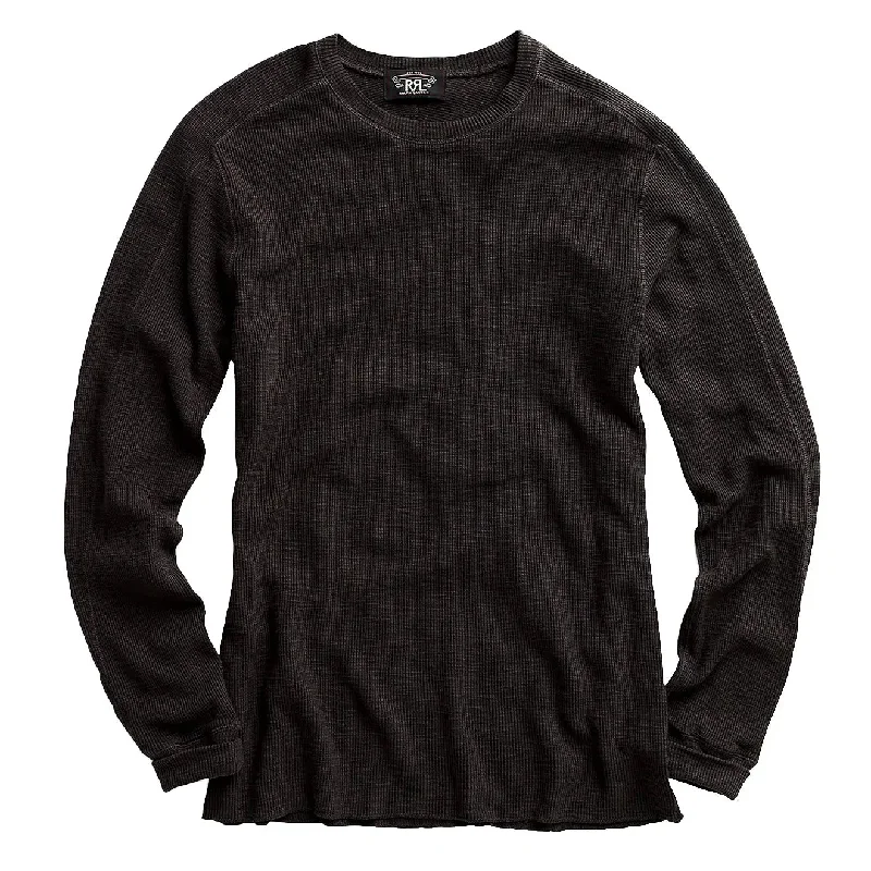 Men's tie - dye t - shirts with a bohemian styleRRL by Ralph Lauren Textured Crew Neck L/S T-Shirt Faded Black Canvas
