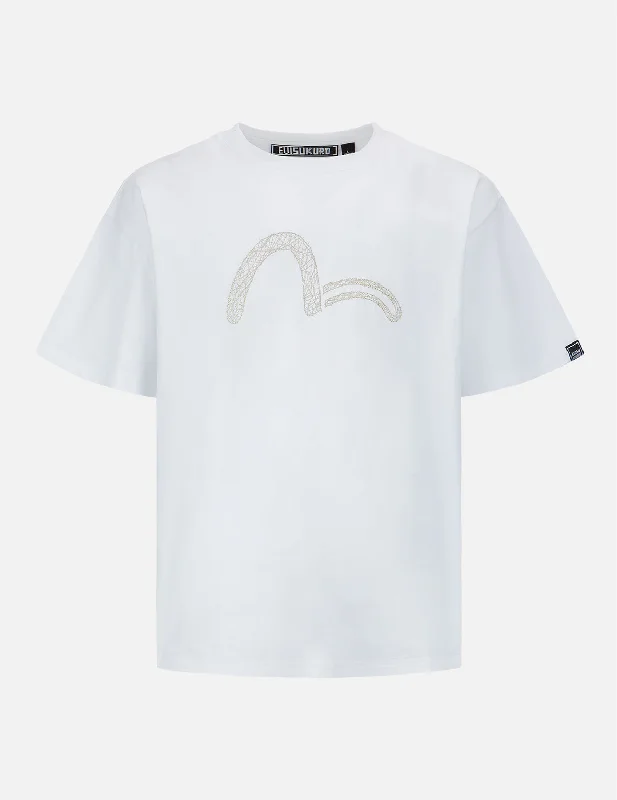 Men's long - sleeve henley t - shirts with button - down placketsSeagull Metallic Embroidery T-shirt
