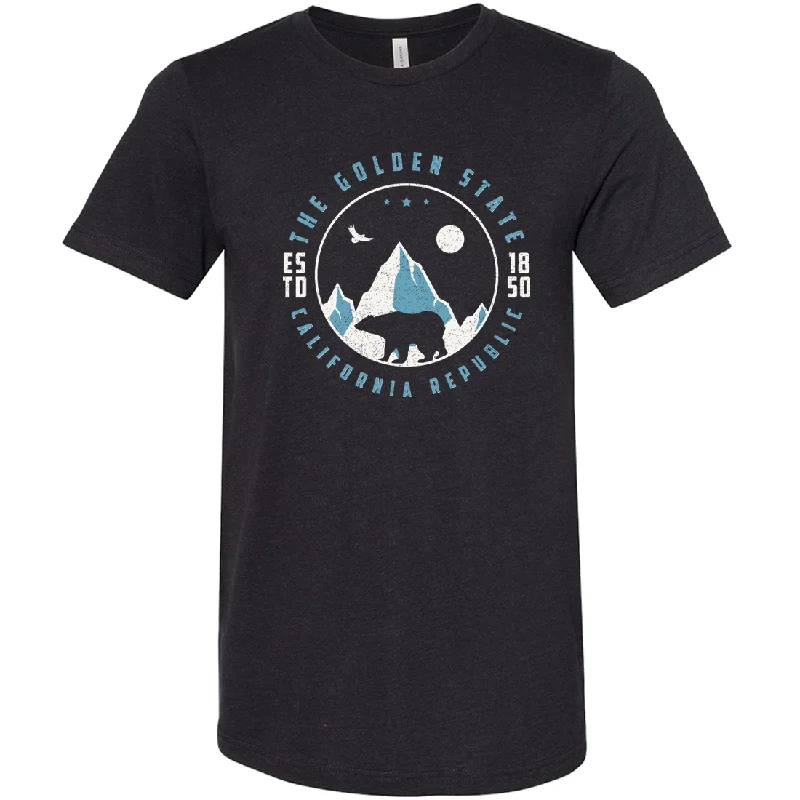Men's polo t - shirts with a contrast collar for a preppy lookSnowy California Mountains Asst Colors Sueded Tee