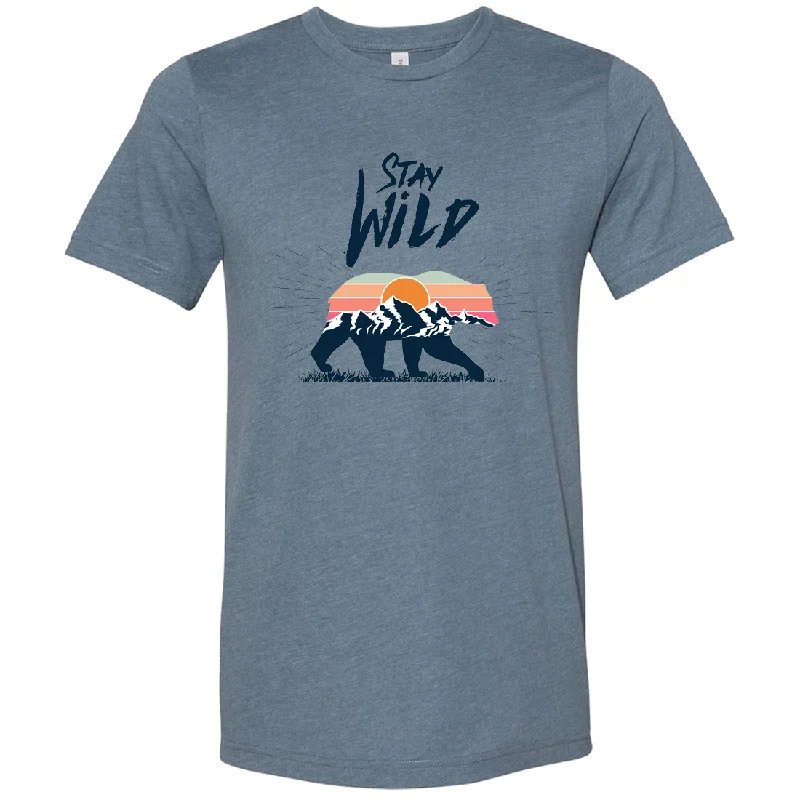 Men's organic cotton crew - neck t - shirts for everyday comfortStay Wild Sunset Bear Asst Colors Sueded Tee