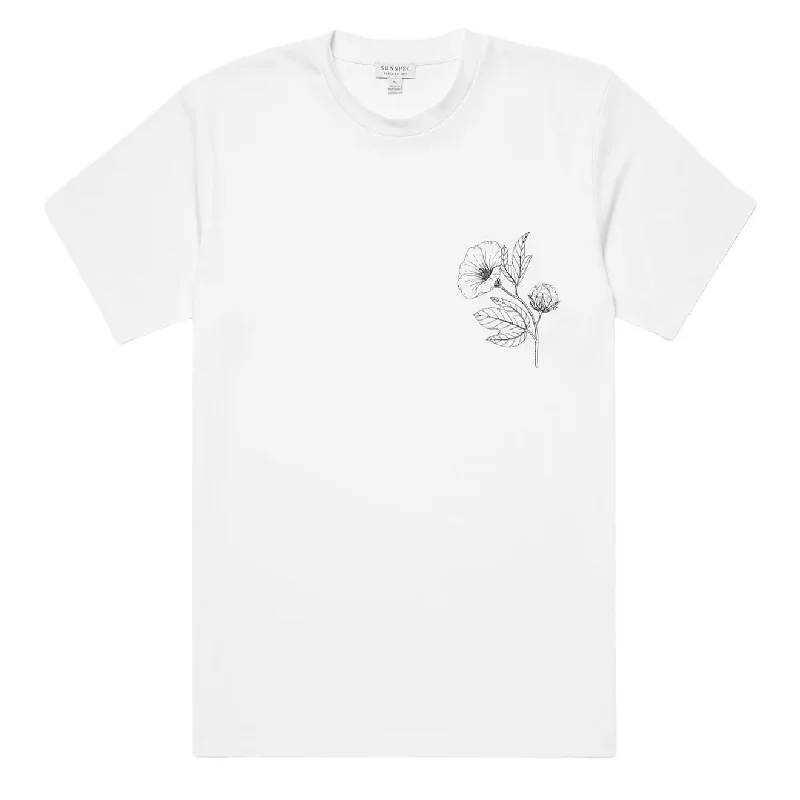 Men's plus - size pocket t - shirts with a classic lookSunspel Flower Print T-Shirt White