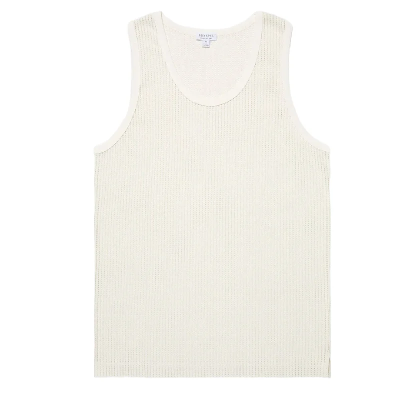 Men's eco - friendly recycled t - shirts for sustainable fashion choicesSunspel Linear Mesh Tank Top Ecru