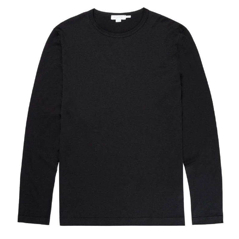 Men's thermal t - shirts with a high - neck design for cold weatherSunspel Long Sleeve Crew Neck T-Shirt Black
