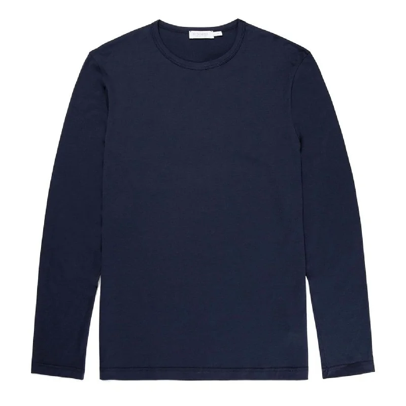 Men's tie - dye t - shirts with a bohemian styleSunspel Long Sleeve Crew Neck T-Shirt Navy