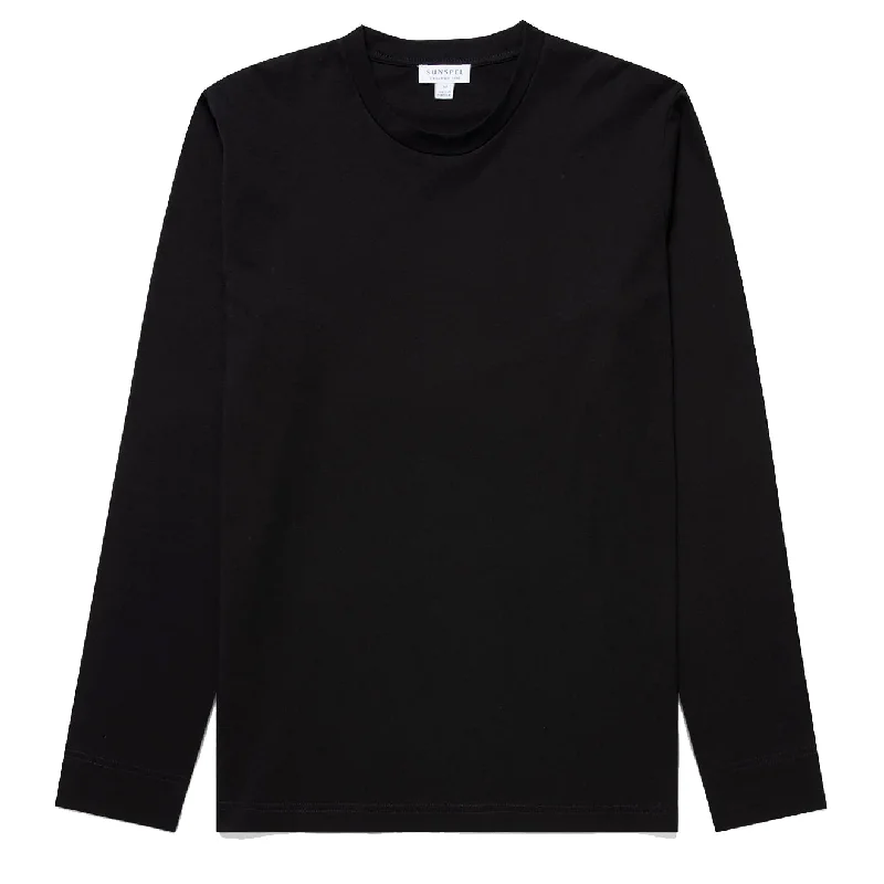 Men's short - sleeve linen t - shirts for summer beach outingsSunspel Long Sleeve Riviera Midweight T-Shirt Black