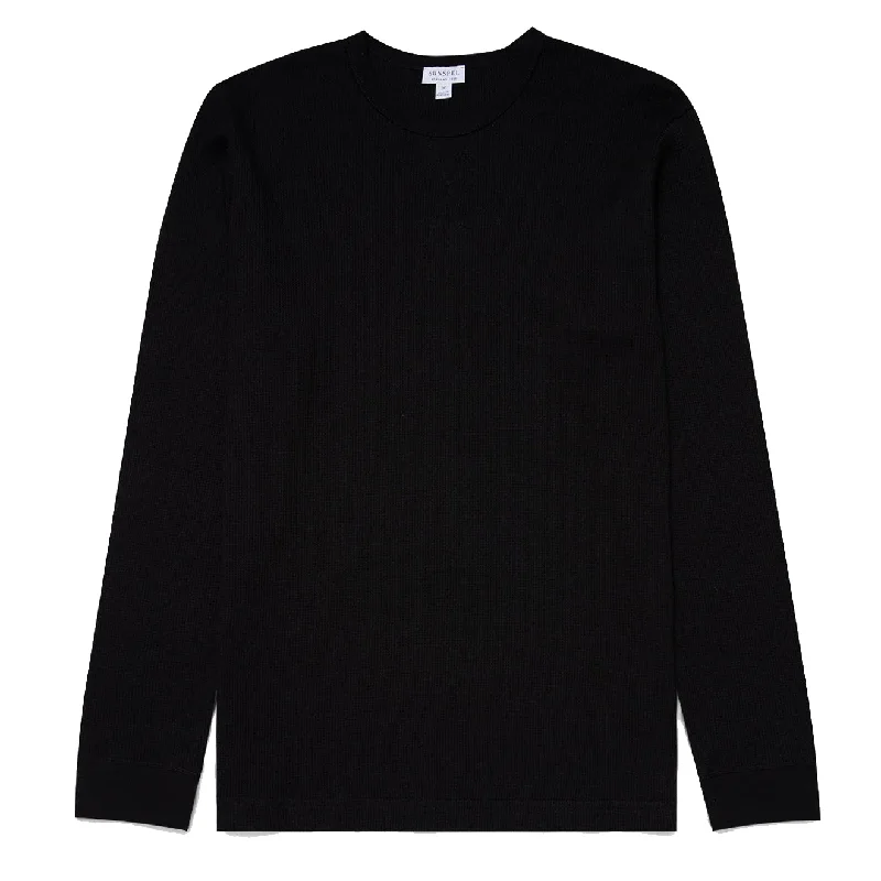 Men's organic cotton crew - neck t - shirts for everyday comfortSunspel Long Sleeve Waffle T-shirt Black