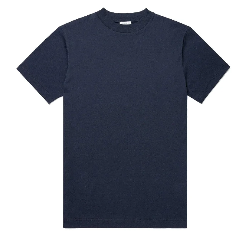 Men's button - front t - shirts with a unique artistic printSunspel Mock Neck T-Shirt Navy