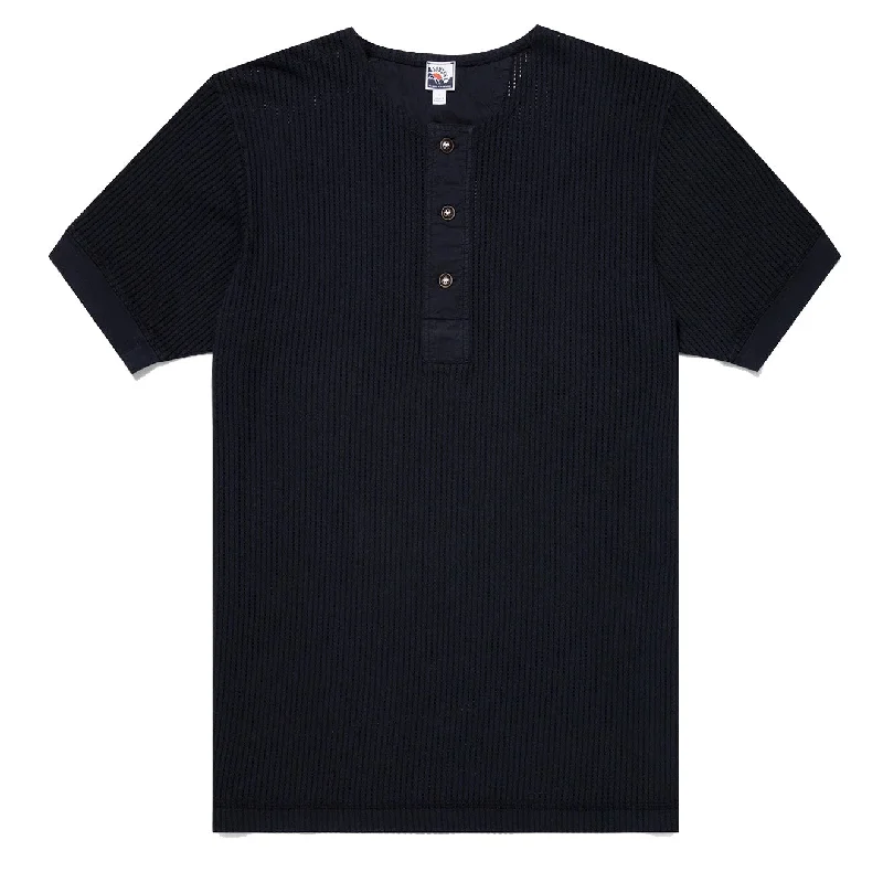 Men's v - neck muscle t - shirts for a body - building aestheticSunspel x Nigel Cabourn Mesh Henley T-Shirt Navy