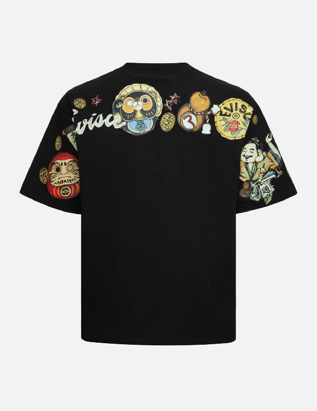 Men's short - sleeve linen t - shirts for summer beach outingsTanuki Daicock Print Loose Fit T-Shirt