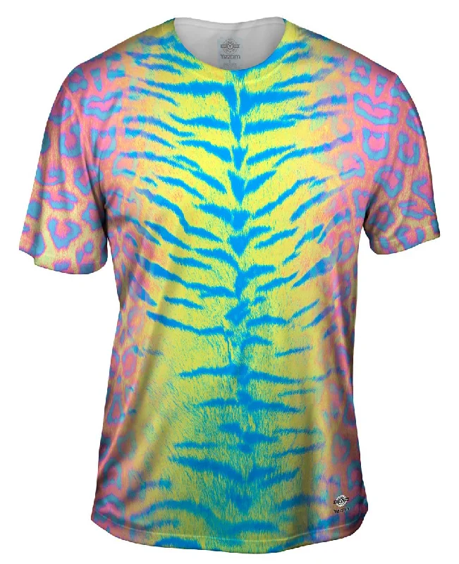 Men's eco - friendly recycled t - shirts for sustainable fashion choicesTiger Leopard Skin Pink Yellow Blue