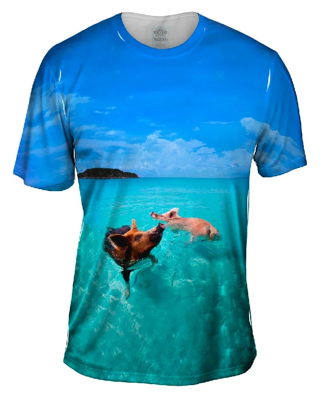 Men's tie - dye t - shirts with a bohemian styleTropical Swimming Pigs