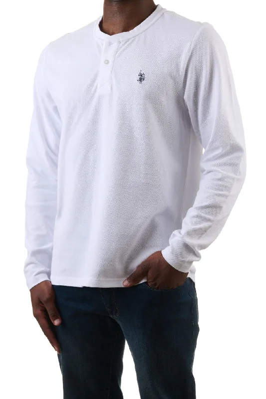 Men's v - neck muscle t - shirts for a body - building aestheticU.S. Polo Assn. Men's Pique Long sleeve Grampa Shirt - White