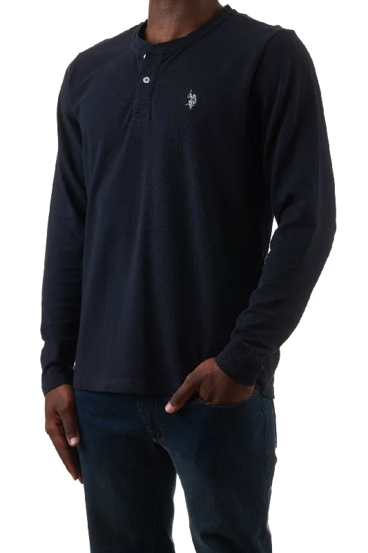 Men's thermal t - shirts with a high - neck design for cold weatherU.S. Polo Assn. Men's Pique Long sleeve Grampa Shirt - Navy