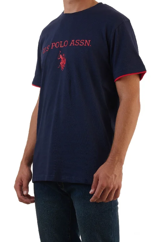 Men's distressed denim - look t - shirts with a rugged appealU.S. Polo Assn. Men's T-Shirt with USPA wording and logo
